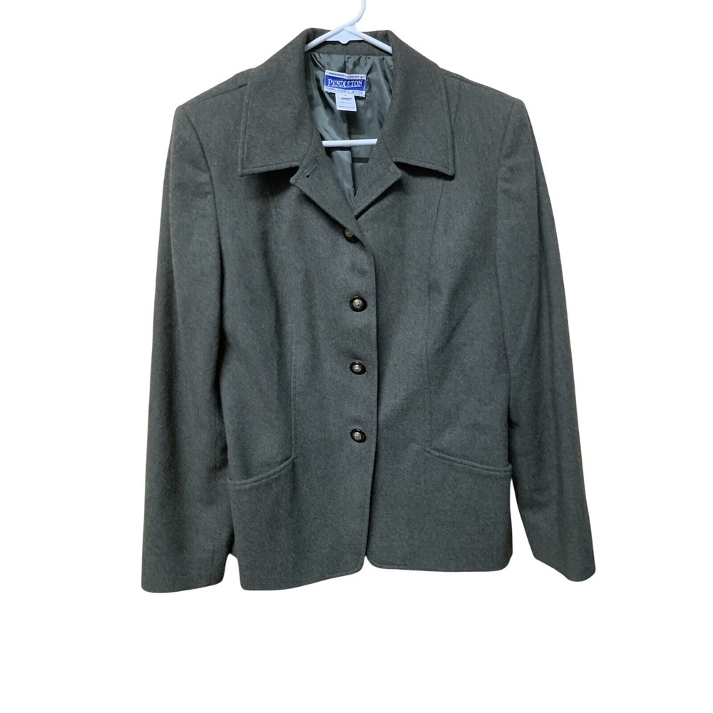 Women's 8 Vintage Pendleton Green  100% Wool Suit Blazer Button‎ Jacket